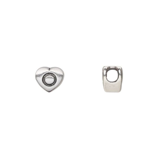 Bead, sterling silver, 7.5x7mm heart with alphabet letter "O." Sold individually. image number 0