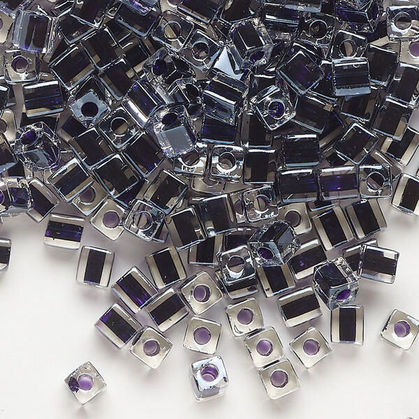 Seed bead, Miyuki, glass, pkg/25g, 3.5-3.7mm square, transparent dark purple inside dyed color clear (SB-223). image number 0