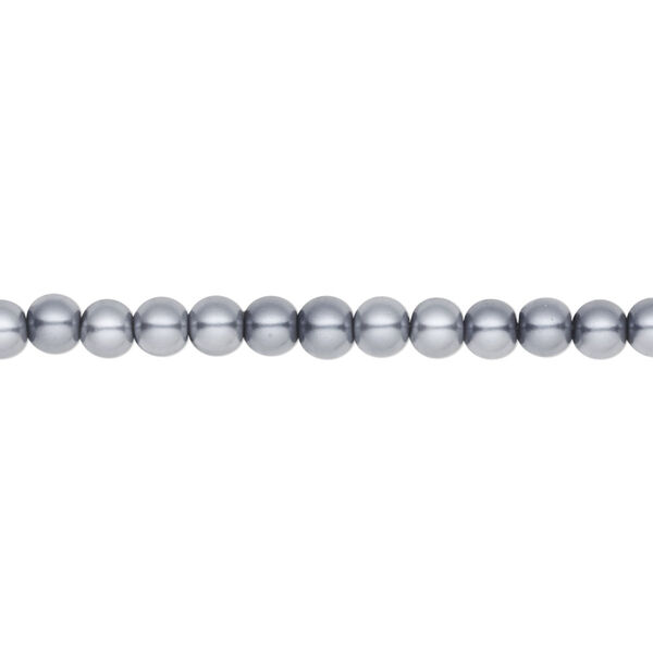 Bead, crystal pearl, pewter, 4mm round. Sold per pkg of (2) 15-1/2" to 16" strands, approximately 200 beads. image number 0