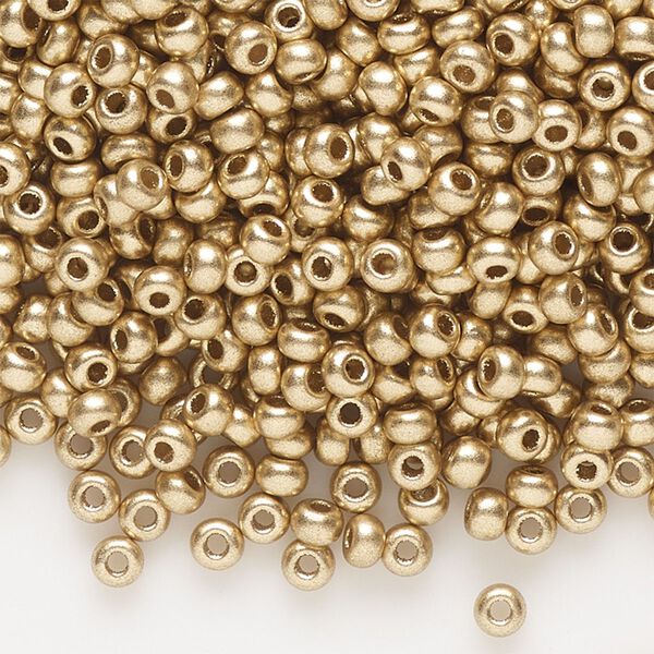 Seed bead, Preciosa Ornela Czech glass, pkg/500g, #8 rocaille, opaque metallic soft gold, (01710). image number 0