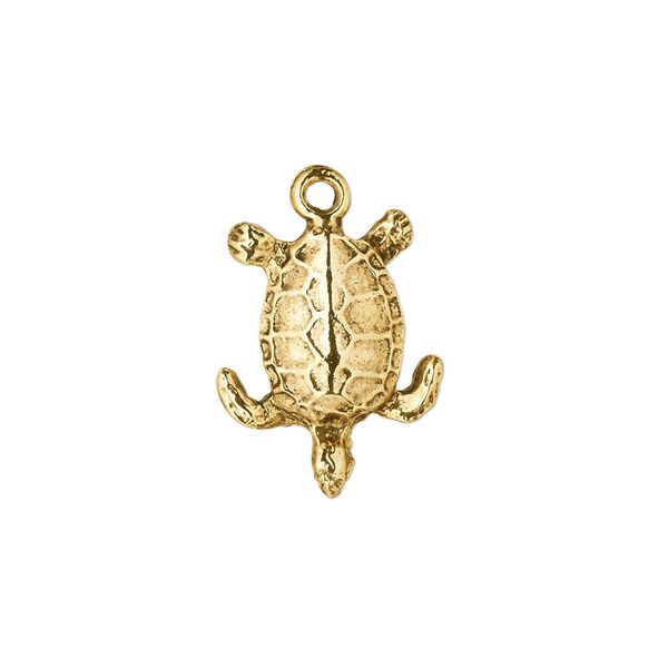 Charm, antique gold-plated pewter (tin-based alloy), 18x15mm single-sided turtle. Sold per pkg of 2. image number 0