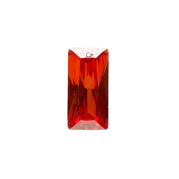 Drop, glass, translucent light Siam, 20x10mm faceted top-drilled emerald-cut. Sold individually. image number 0