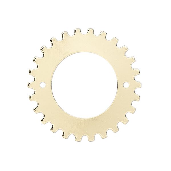 Component, gold-finished steel, 29mm gear with 18mm rivoli setting and 2 holes, 16.5mm center hole. Sold per pkg of 6. image number 0