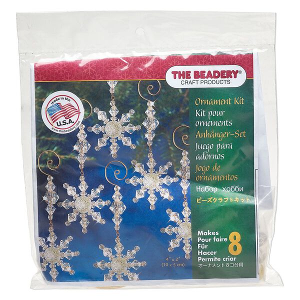 Ornament kit, The Beadery®, plastic, clear and gold, snow danglers (7332). Sold individually. image number 0
