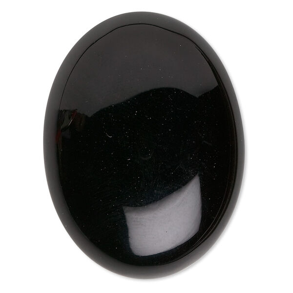 Cabochon, black onyx (dyed), 40x30mm calibrated oval, B grade, Mohs hardness 6-1/2 to 7. Sold individually. image number 0