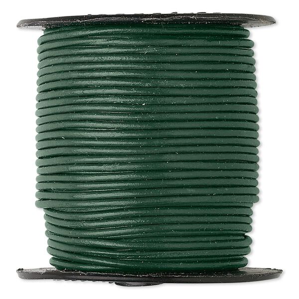Cord, leather (dyed), dark green, 1-1.2mm round. Sold per 25-yard spool. image number 0