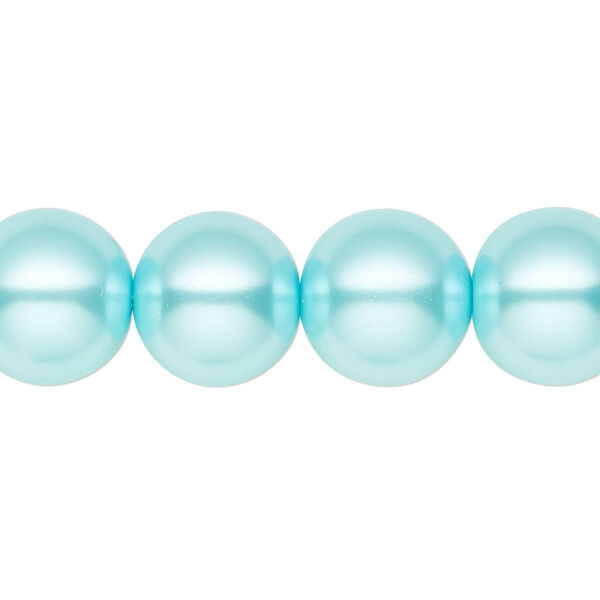 Bead, crystal pearl, aqua blue, 14mm round. Sold per 15-1/2" to 16" strand, approximately 25 beads. image number 0