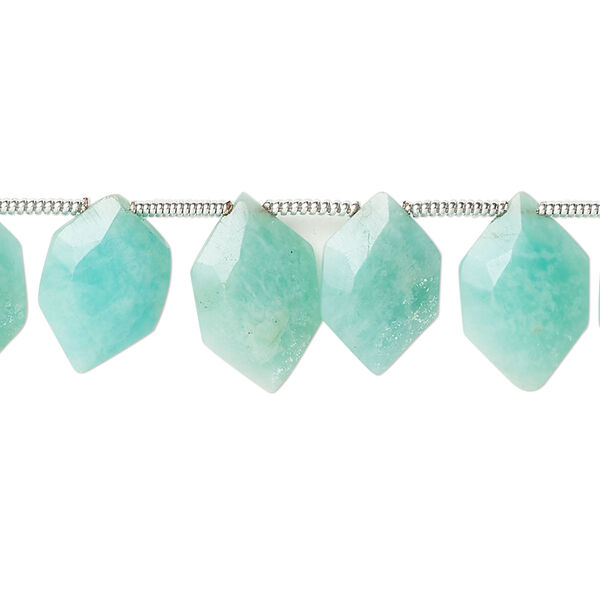 Amazonite 1pkg22, hand-cut side-drilled faceted puffed hexagon bead natural 13x7mm image number 0