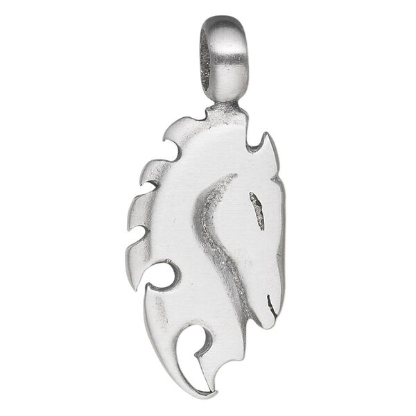 Pendant, "pewter" (zinc-based alloy), 47x19mm horse head. Sold individually. image number 0