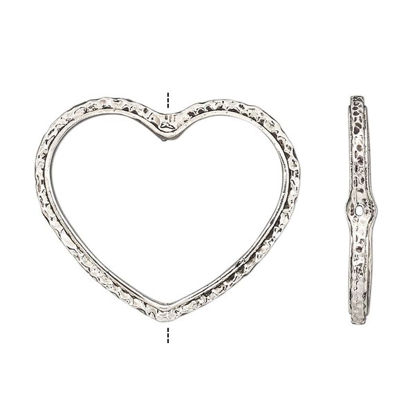 Bead frame, antique silver-finished "pewter" (zinc-based alloy), 28x24mm open heart with hammered edge, fits up to 16mm bead. Sold per pkg of 2. image number 0