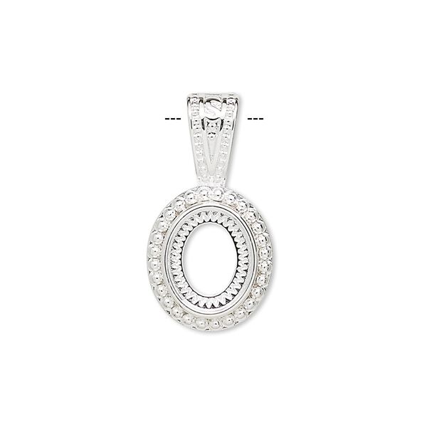 Pendant, silver-plated "pewter" (zinc-based alloy), 24.5x13mm oval with rope design and 10x8mm oval setting. Sold per pkg of 4. image number 0