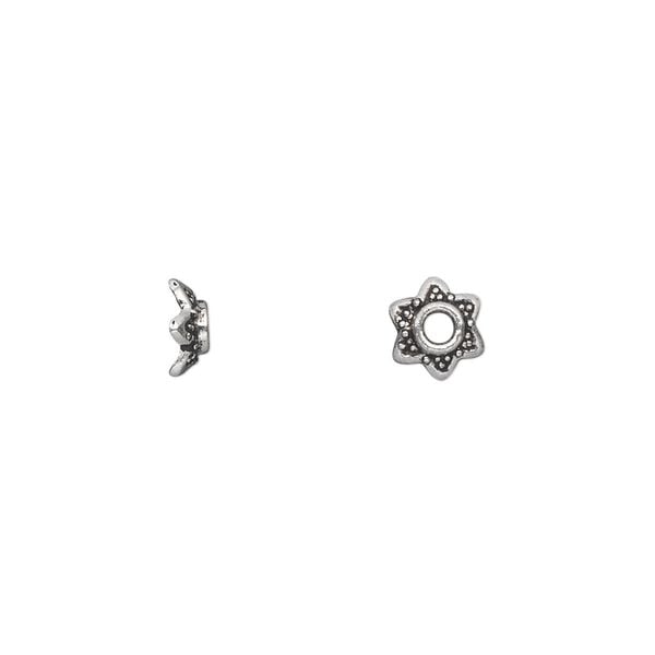 Bead cap, antique silver-plated "pewter" (zinc-based alloy), 7x3mm star, fits 6-8mm bead. Sold per pkg of 100. image number 0