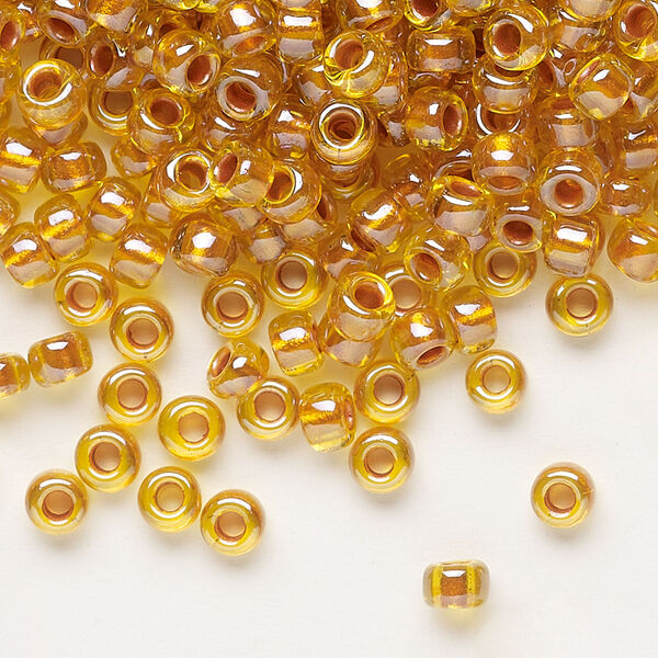 Seed bead, Miyuki, glass, pkg/25g, #6 rocaille, translucent copper pearl-lined marigold, (RR-3802). image number 0