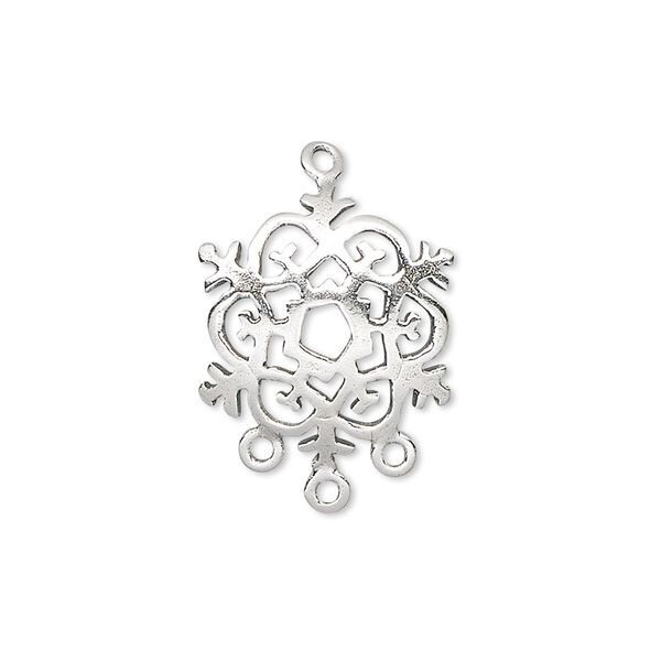 Drop, sterling silver, 18x17mm snowflake with 3 loops. Sold individually. image number 0