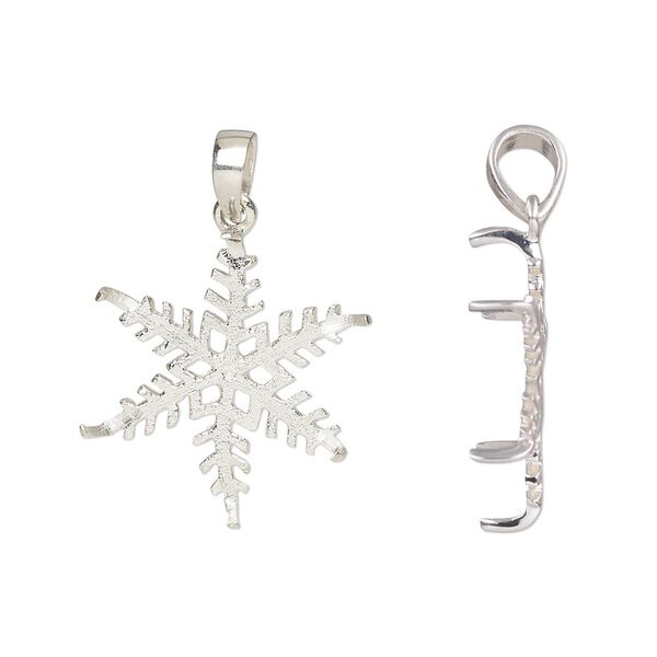 Pendant, sterling silver, 20mm snowflake and 18mm 6-prong round setting. Sold individually. image number 0