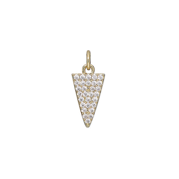 Drop, cubic zirconia and gold-finished brass, clear, 13.5x13.5x8mm single-sided triangle. Sold individually. image number 0