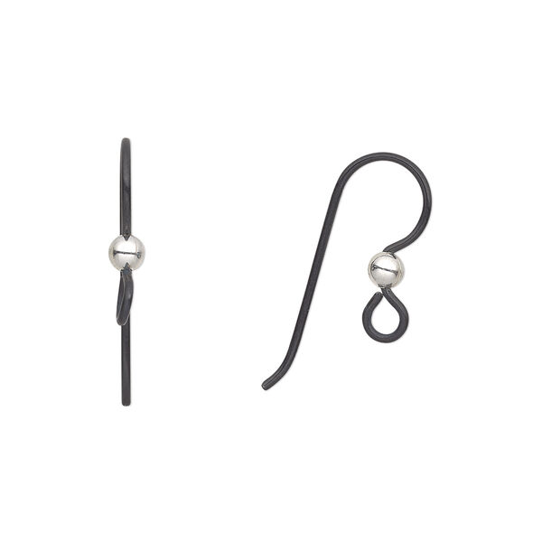 Ear wire, anodized niobium and sterling silver, 15.5mm fishhook with 3mm ball and open loop, 20 gauge. Sold per pair. image number 0