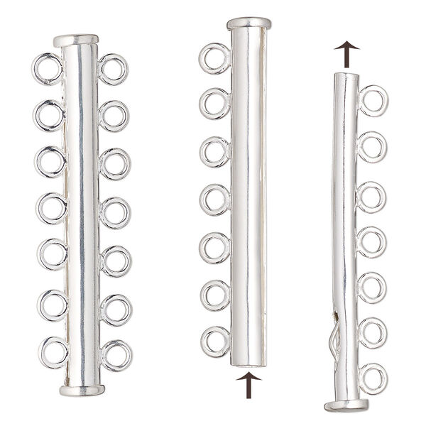 Clasp, 7-strand slide lock, sterling silver-filled, 44x5.5mm tube. Sold individually. image number 0