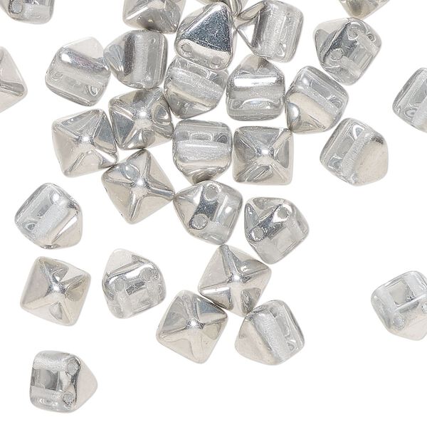 Preciosa Czech pressed glass 1pkg30, pyramid spacer bead silver / clear 6x6mm image number 0
