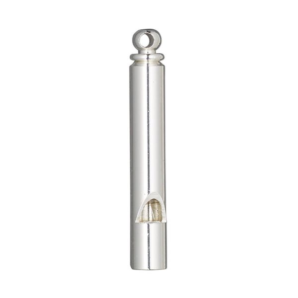 Focal, silver-finished brass, 36x5mm round tube whistle. Sold per pkg of 2. image number 0