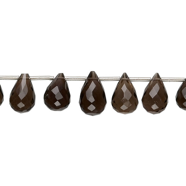 Smoky quartz 1pkg1, hand-cut top-drilled briolette bead 4 inch 7x5mm-9x6mm image number 0