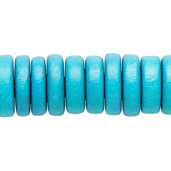 Bead, Taiwanese cheesewood (dyed / waxed), dark turquoise blue, 15x2mm-16x5mm rondelle. Sold per 8-inch strand, approximately 45 beads. image number 0