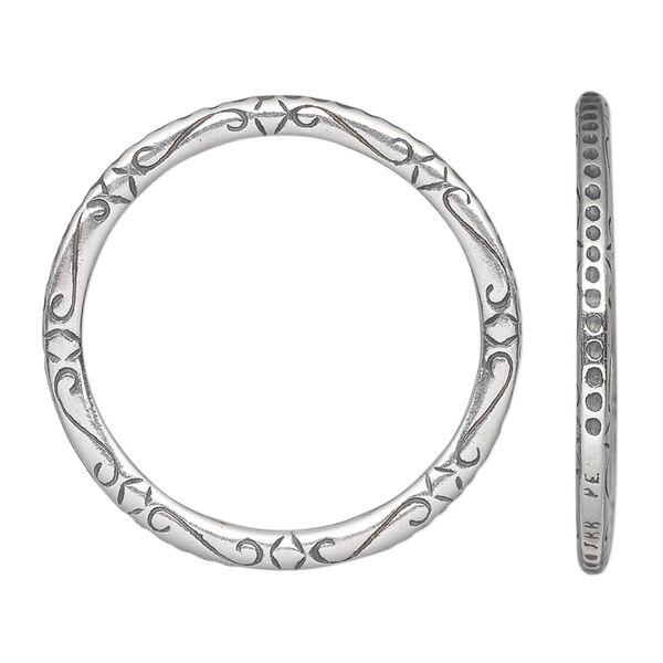 Component, JBB Findings, antique silver-plated pewter (tin-based alloy), 32mm double-sided round with S-shape design. Sold per pkg of 2. image number 0