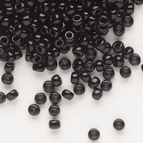 Seed bead, Dyna-Mites™, glass, opaque black, #6 round. Sold per 40-gram pkg. image number 0