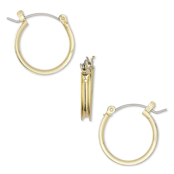 Earring, steel and gold-finished "pewter" (zinc-based alloy), 20mm round hoop with 2mm wide channel. Sold per pair. image number 0
