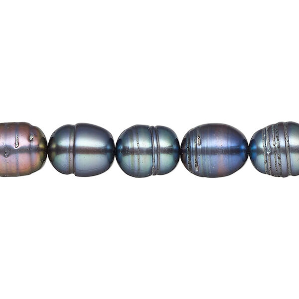 Pearl, cultured freshwater (dyed), twilight, 7-8mm rice, D grade, Mohs hardness 2-1/2 to 4. Sold per 15-inch strand. image number 0