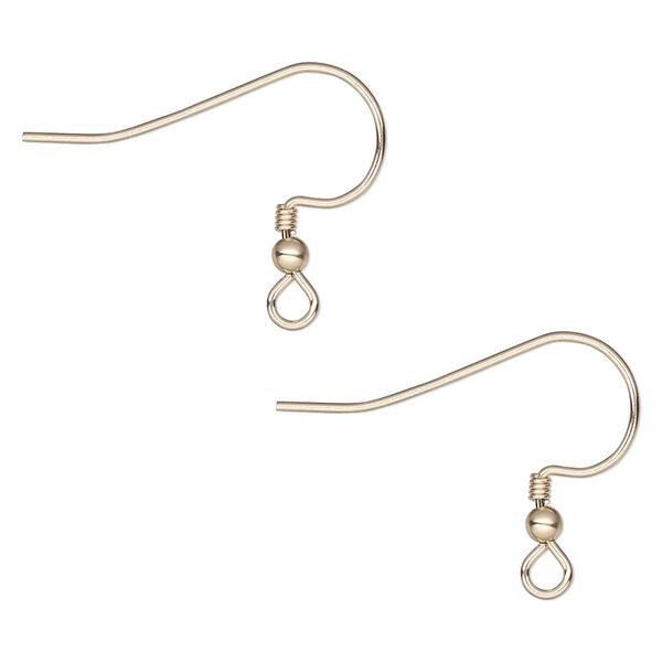 Ear wire fishhook 1pkg10 14Kt gold-filled, 18mm / 2.3mm ball / 2mm coil / open loop, 22 gauge 5 pair image number 0