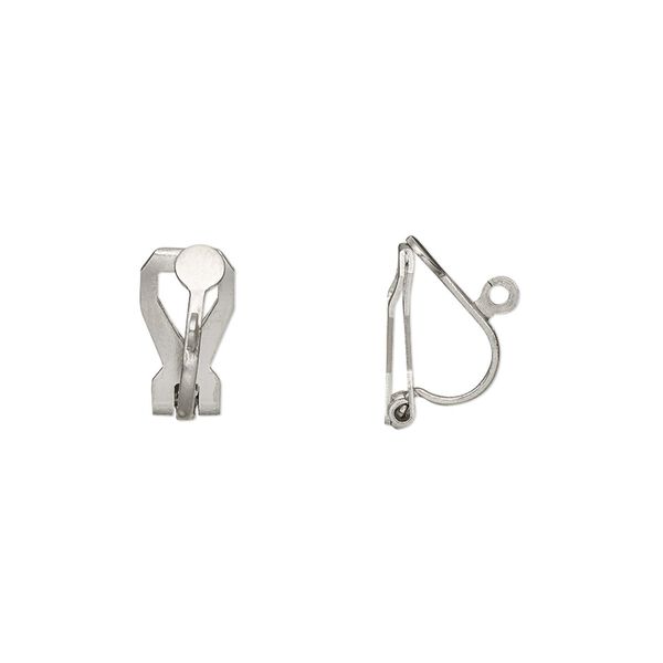 Earring clip-on 1pkg20, 12mm hinged / 3.5mm round flat pad / open loop, stainless steel 10 pair image number 0