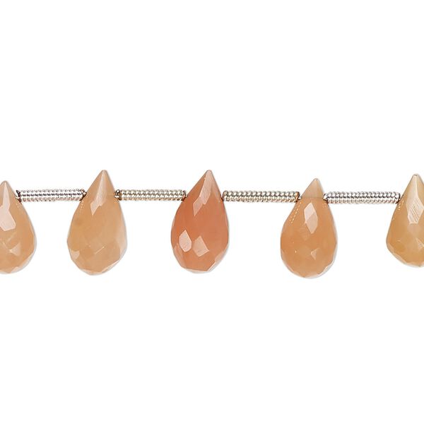 Peach moonstone 1pkg19, hand-cut top-drilled faceted briolette bead natural 7x4mm-10mm image number 0