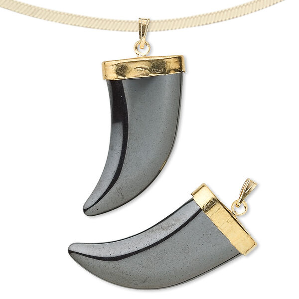 Hemalyke™ / brass 1pkg2, gold-finished / silver-finished Italian horn pendant 30x15mm image number 0