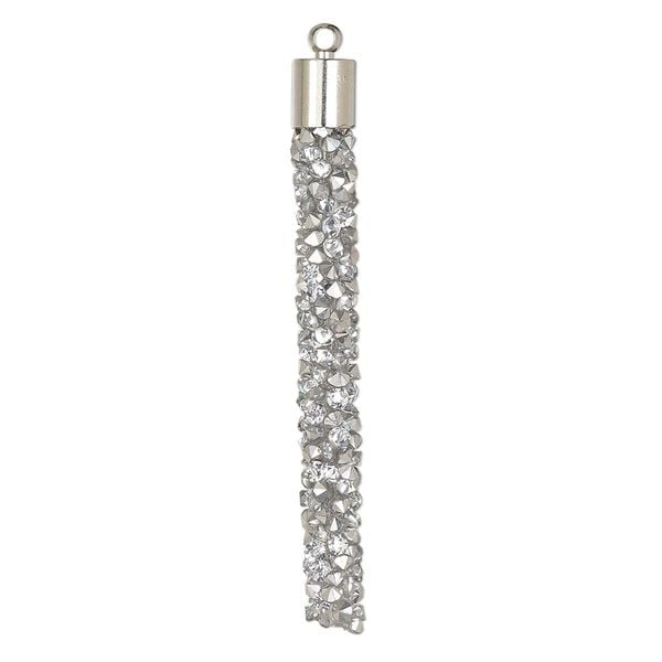 Focal, glass / resin / imitation rhodium-finished brass, silver, 53x6mm stick. Sold per pkg of 4. image number 0