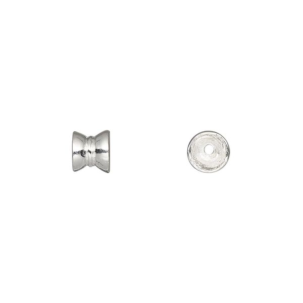Bead cap, sterling silver, 6x6mm double round, fits 6-8mm bead. Sold per pkg of 4. image number 0