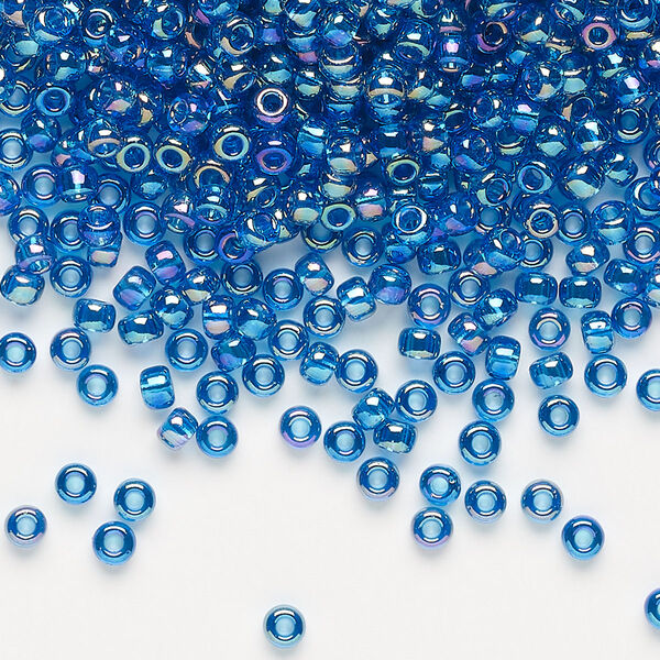 Seed bead, Miyuki, glass, pkg/50g, #8 rocaille, translucent rainbow Capri blue (RR-291). image number 0