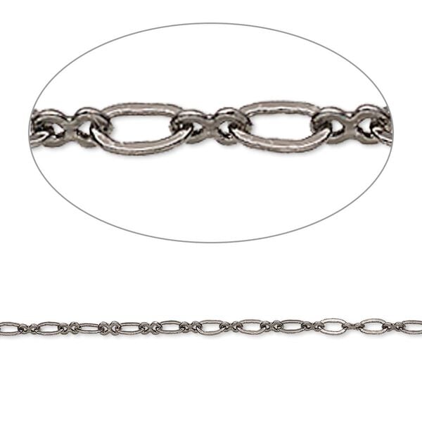 Chain, gunmetal-plated brass, 2mm figure 8. Sold per pkg of 5 feet. image number 0