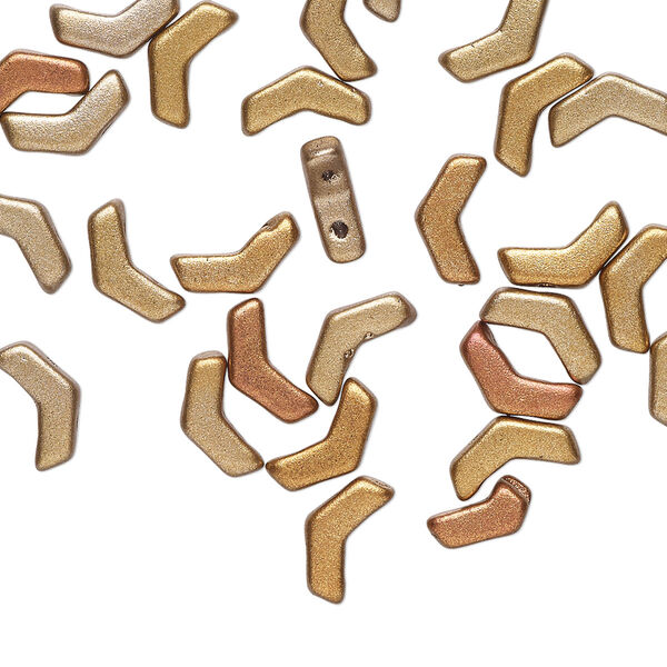 Bead, Preciosa, Czech pressed glass, opaque satin vitrail, 8.5x4.5mm double-drilled chevron. Sold per pkg of 30. image number 0