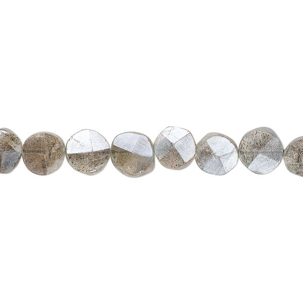 Labradorite 1pkg1, luster hand-cut faceted flat round bead 8 inch 6-8mm image number 0
