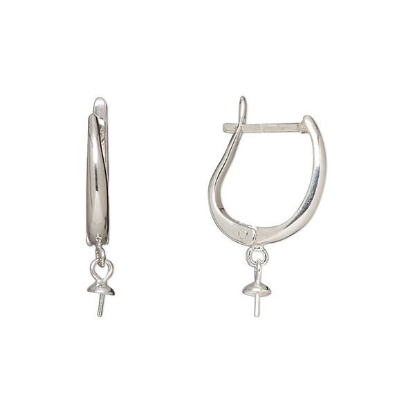 Earring 1pkg2 sterling silver, 22mm / 3mm cup / 2.5mm peg / 4-8mm half-drilled round setting / latch-back, 1 pair image number 0
