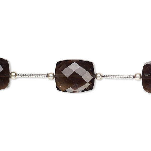 Smoky quartz 1pkg5, hand-cut faceted rectangle bead 12x10mm-14x10mm image number 0