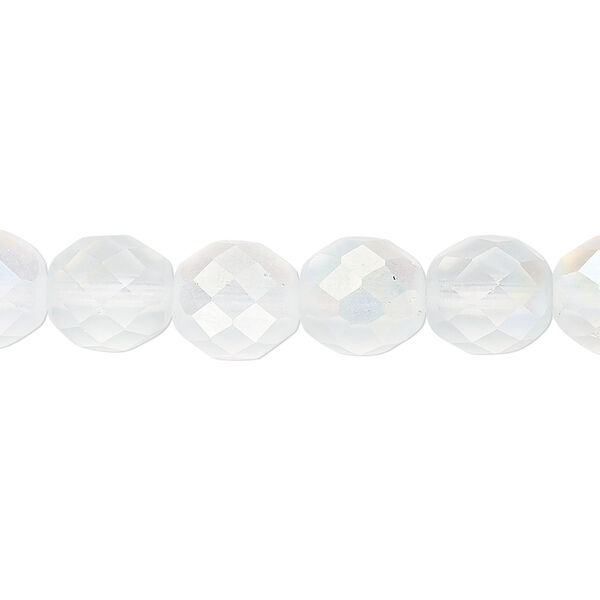 Bead, Czech fire-polished glass, matte opal AB, 10mm faceted round. Sold per 15-1/2" to 16" strand. image number 0