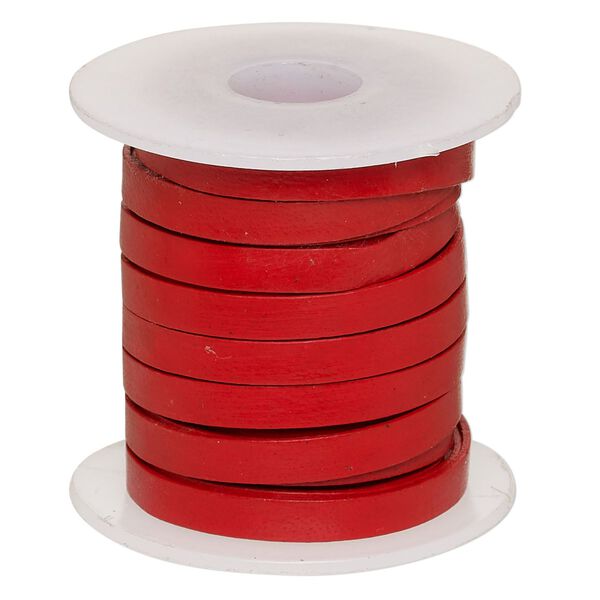 Cord, leather, red, 4mm flat. Sold per 5-yard spool. image number 0