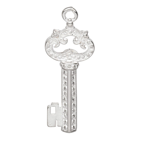 Focal, sterling silver, 42x15.5x3.5mm diamond-cut fancy key. Sold individually. image number 0