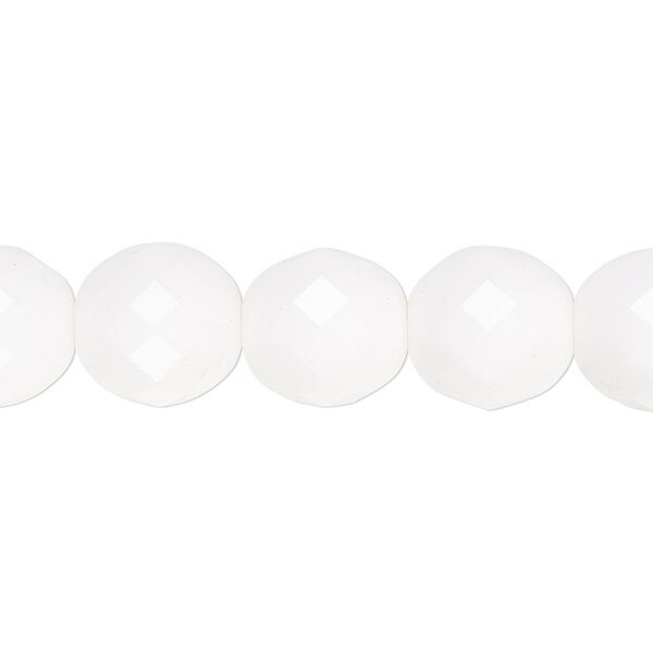 Bead, Czech fire-polished glass, pkg/15-1/2 to 16 inches, 12mm faceted round, opaque white, (03000). image number 0