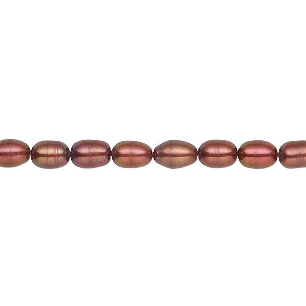 Pearl, cultured freshwater (dyed), black cherry, 4-5mm rice, C grade, Mohs hardness 2-1/2 to 4. Sold per 16-inch strand. image number 0
