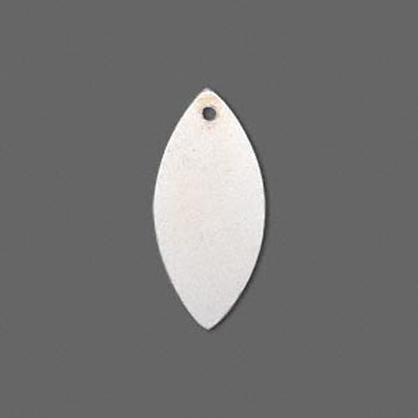 Drop, silver-plated brass, 26x11mm double-sided marquise. Sold per pkg of 6. image number 0