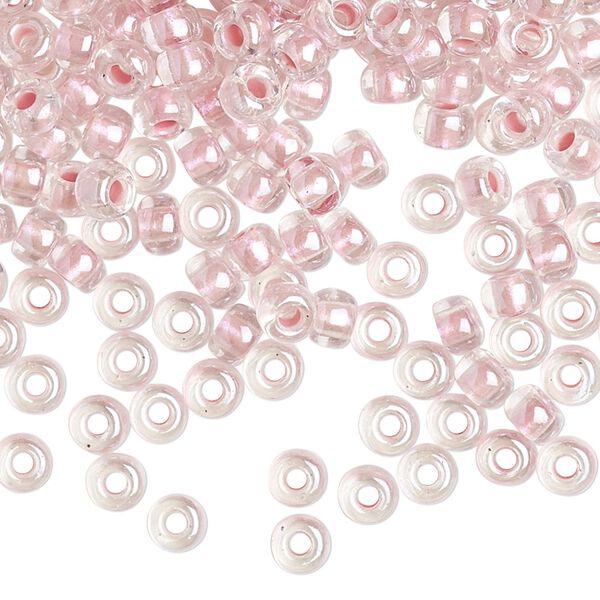 Seed bead, Miyuki, glass, pkg/25g, #6 rocaille, translucent pink-lined pearlized crystal clear, (RR-4607). image number 0