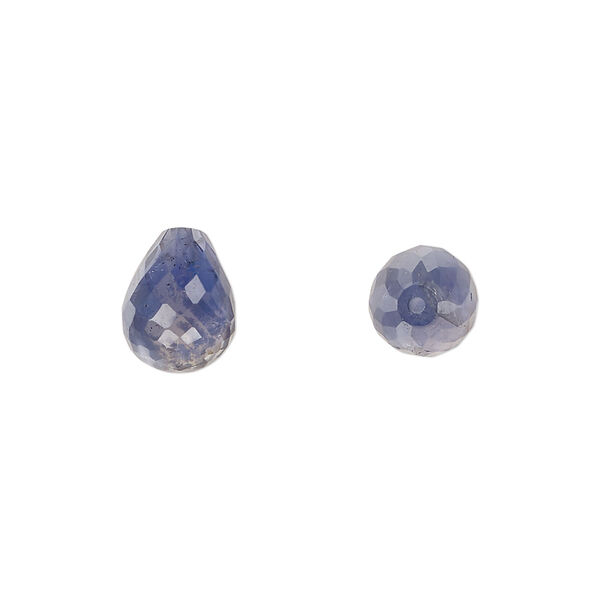 Iolite 1pkg2, hand-cut half-drilled faceted teardrop bead natural 10x8mm image number 0